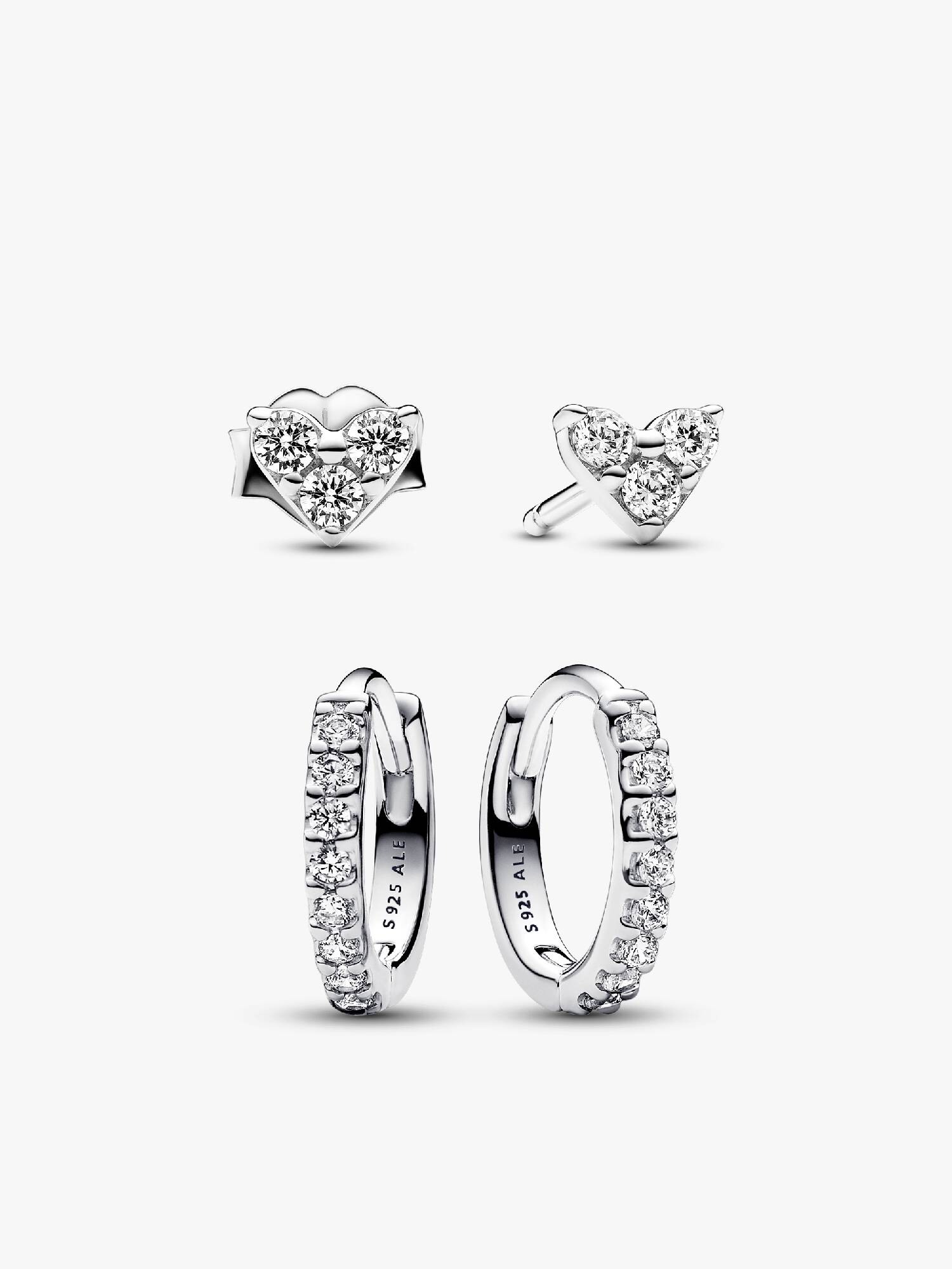 Ensemble de Clous d’Oreilles Cœur Trois Pierres & Créoles Scintillantes