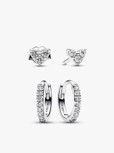 Ensemble de Clous d’Oreilles Cœur Trois Pierres & Créoles Scintillantes
