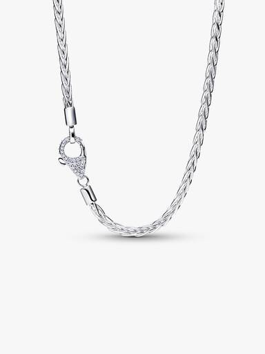 Collier à Charms Maille Queue de Renard Fermoir Pavé