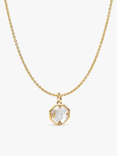 Collier Composé Chaîne & Médaillon Papillon Nacré