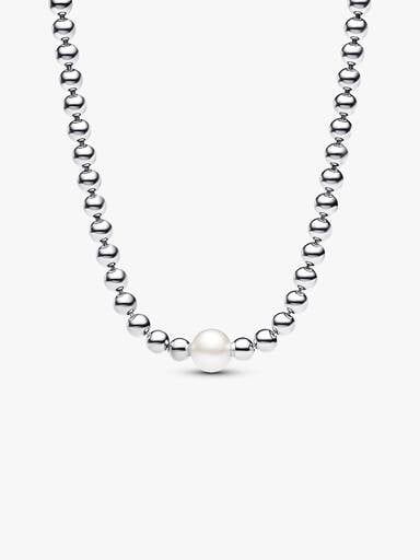 Collier Perle de Culture d'Eau Douce Traitée & Détails Sertis Grain