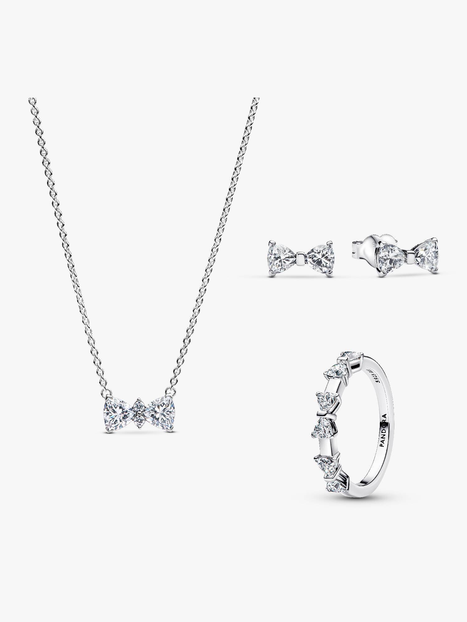 Parure Collier, Clous d'Oreilles & Bague Nœud Scintillant