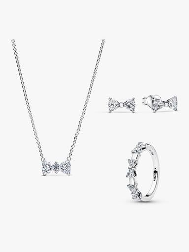 Parure Collier, Clous d'Oreilles & Bague Nœud Scintillant