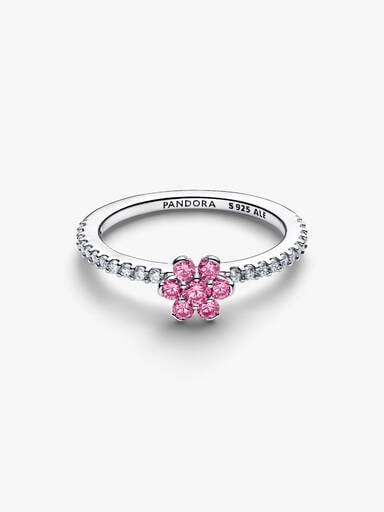 Bague Fleur Rose Scintillante