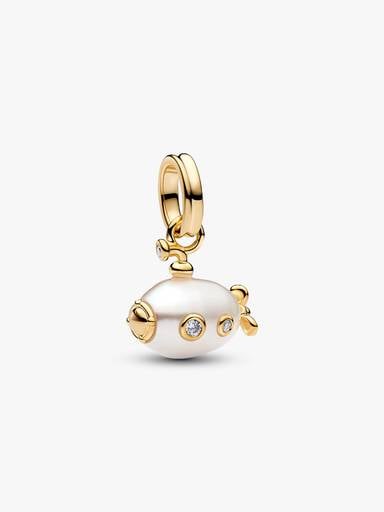 Charm Pendant Sous-Marin et Perle de Culture d’Eau Douce Traitée Baroque Doré