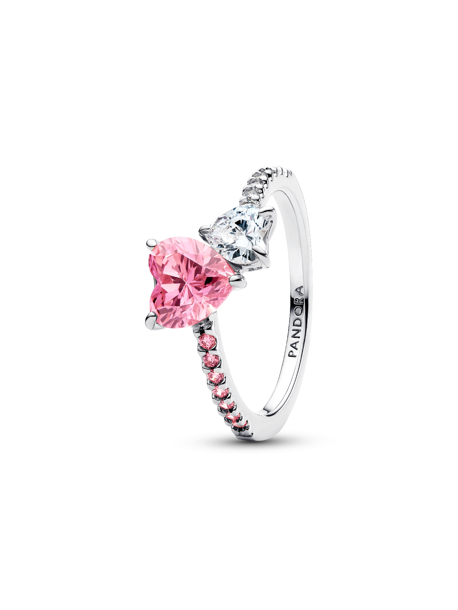 Bague Scintillante Double Cœur Rose & Incolore