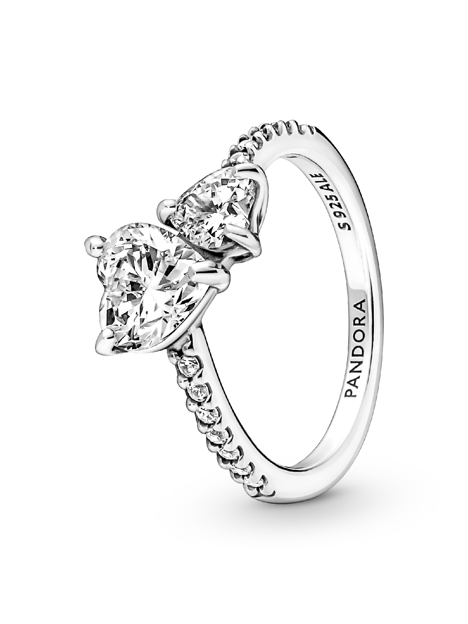 Bague Scintillante Cœur Double Argent Massif