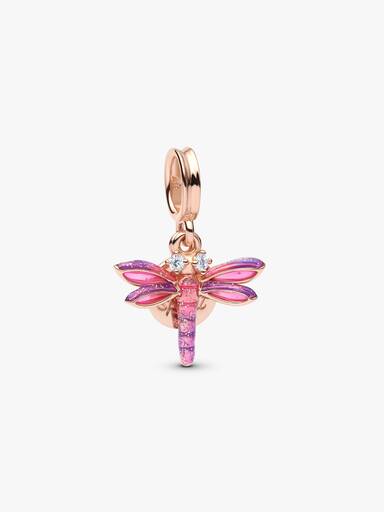 Charm Pendant Double Libellule Rose