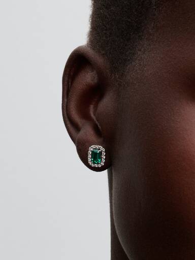 Clous d’Oreilles Halo Vert Scintillants Rectangulaires