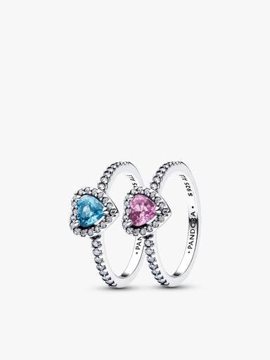 Coffret Cadeau Bagues Cœur Élevé Bleu et Lilas