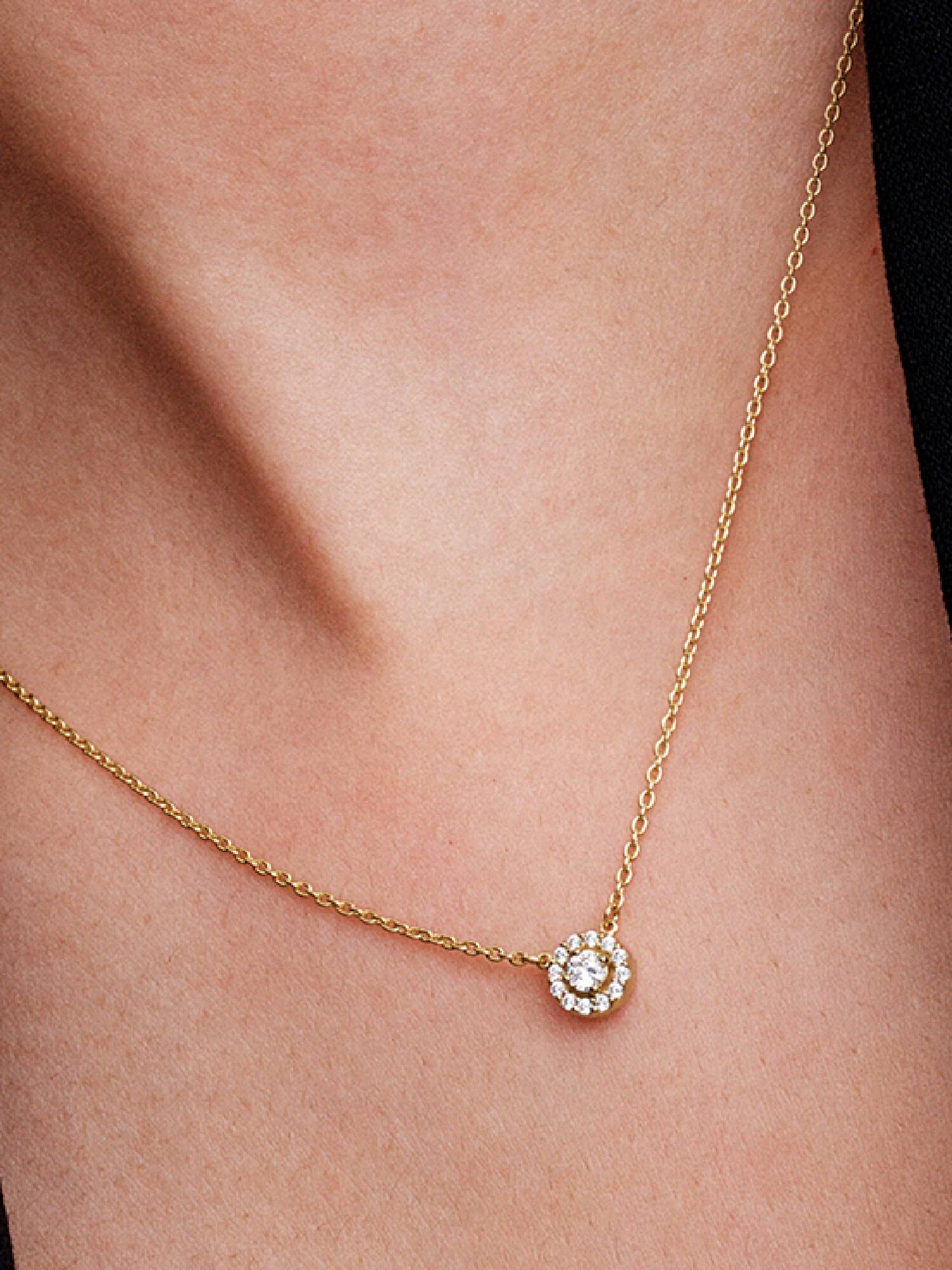 Collier à Pendentif Halo Pavé Rond