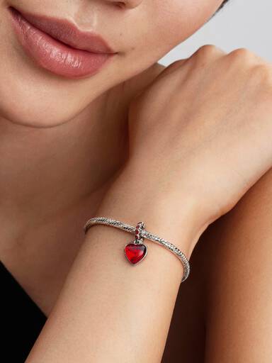 Charm Pendant Double Cœur Murano Rouge