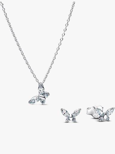 Parure Collier et Boucles d'Oreilles Papillon Scintillant
