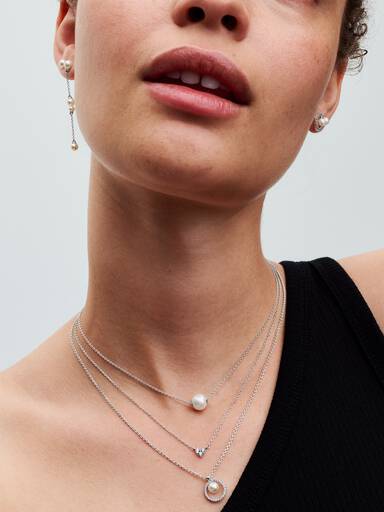 Collier Perle de Culture d'Eau Douce Traitée & Pavé