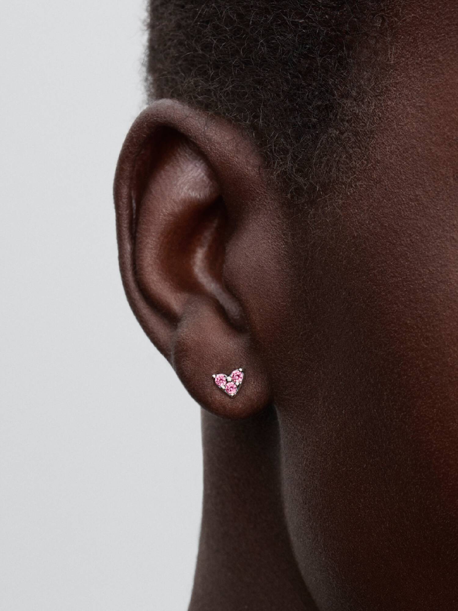 Clous d’Oreilles Cœur Trio de Pierres Roses