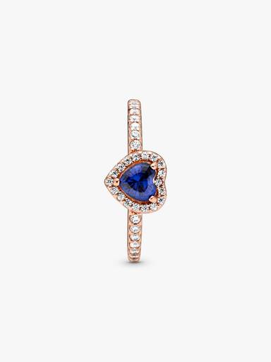 Bague Cœur Surélevé Bleu Scintillant