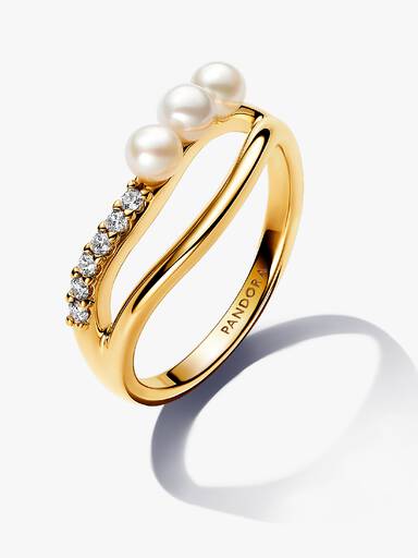 Bague Double Anneau Perle de Culture d'Eau Douce Traitée & de Forme Organique