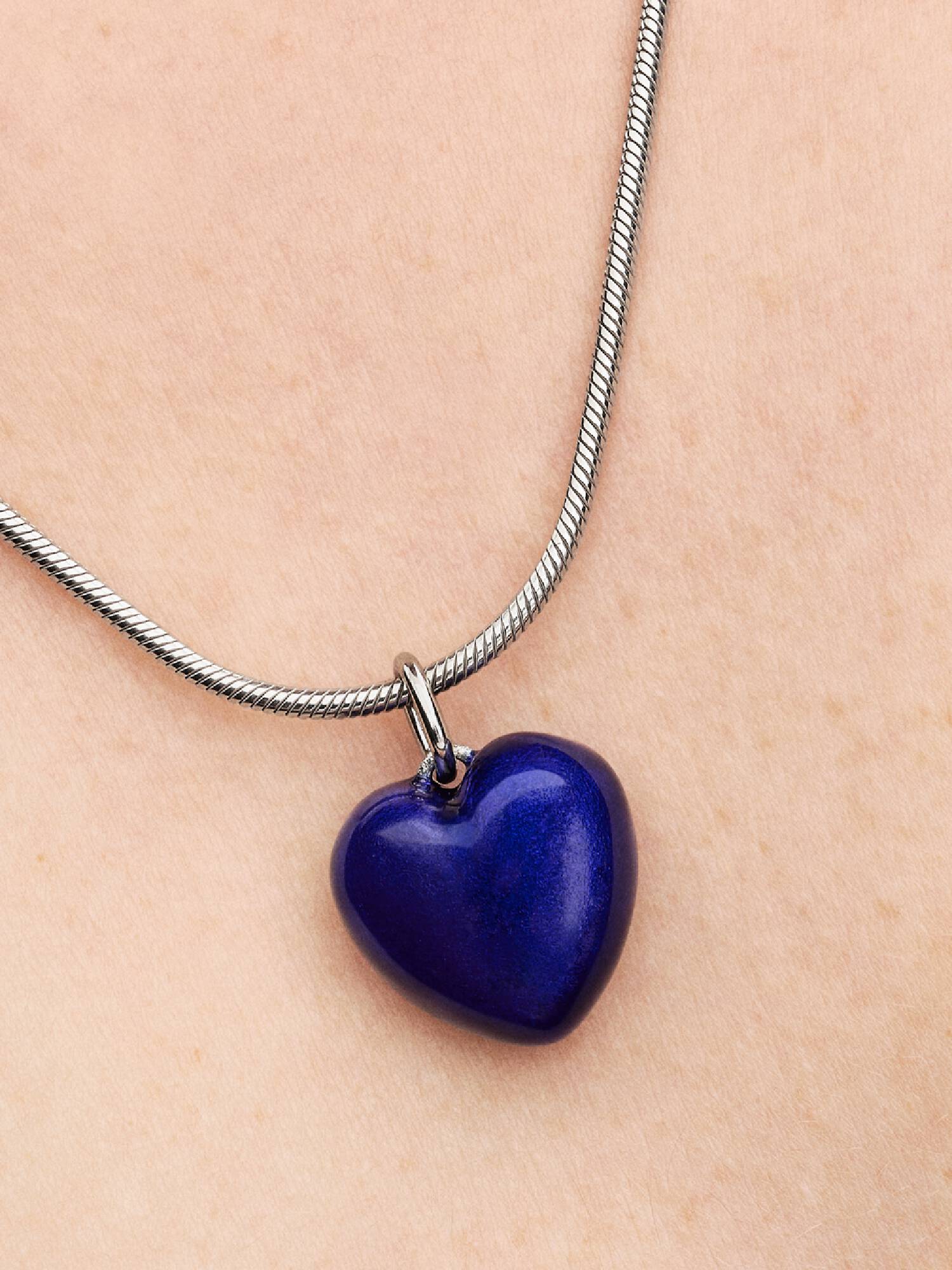 Charm Pendant Cœur Bombé Bleu