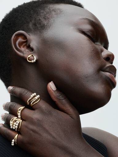 Bague Double Anneau Perle de Culture d'Eau Douce Traitée & de Forme Organique