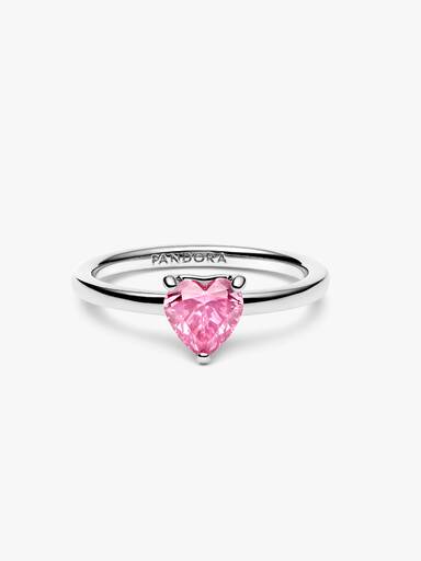 Bague Solitaire Cœur Rose Scintillant