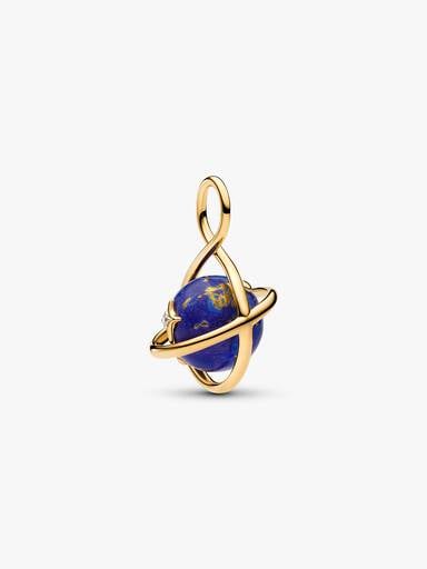 Charm Pendant Planète Bleu Céleste Rotatif Doré