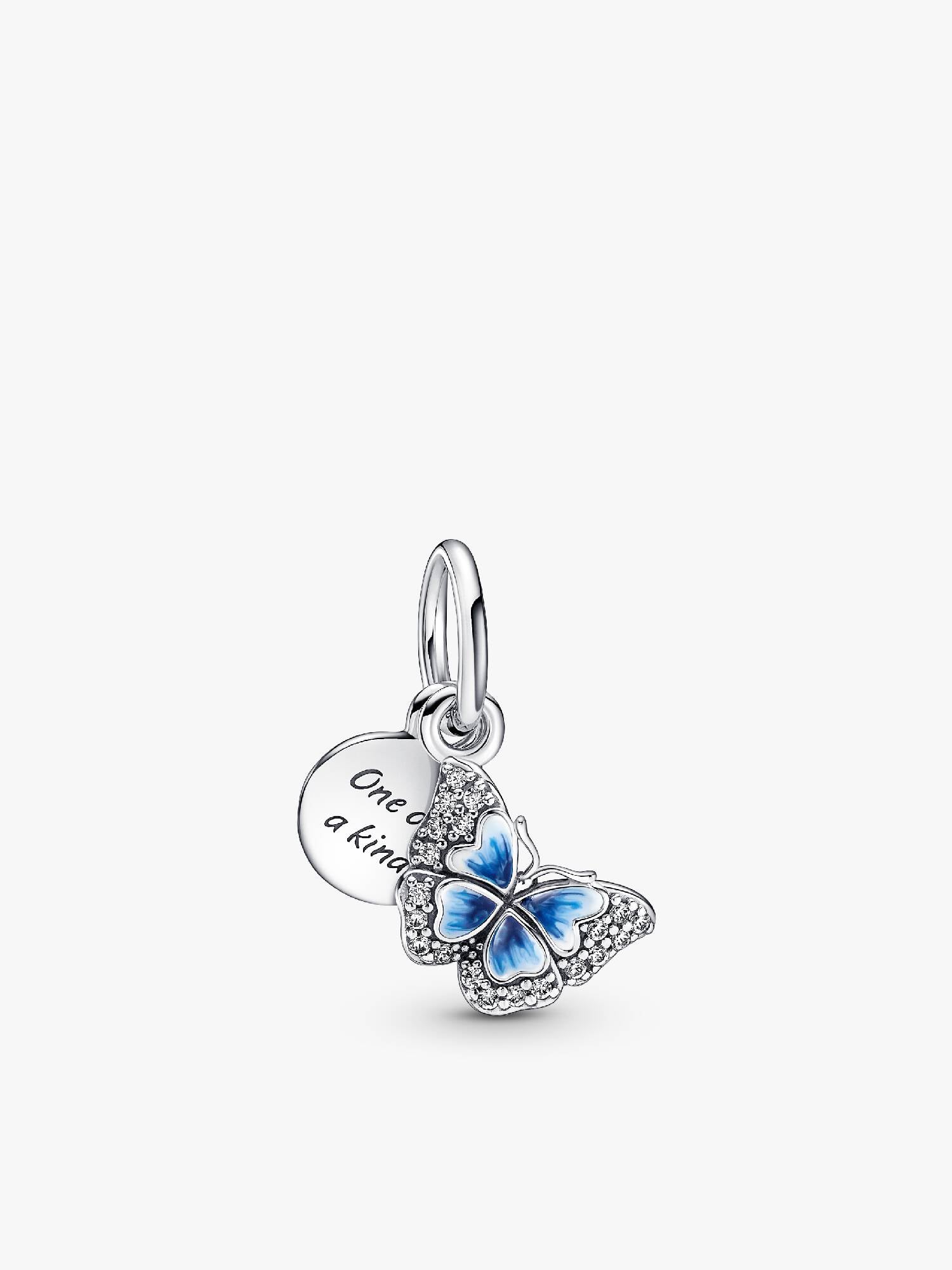 Charm Pendant Double Papillon Bleu & Citation