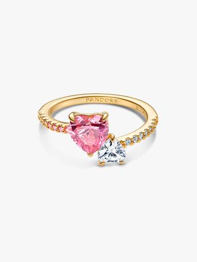 Bague Scintillante Double Cœur Rose & Incolore
