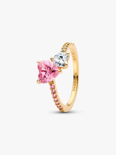 Bague Scintillante Double Cœur Rose & Incolore