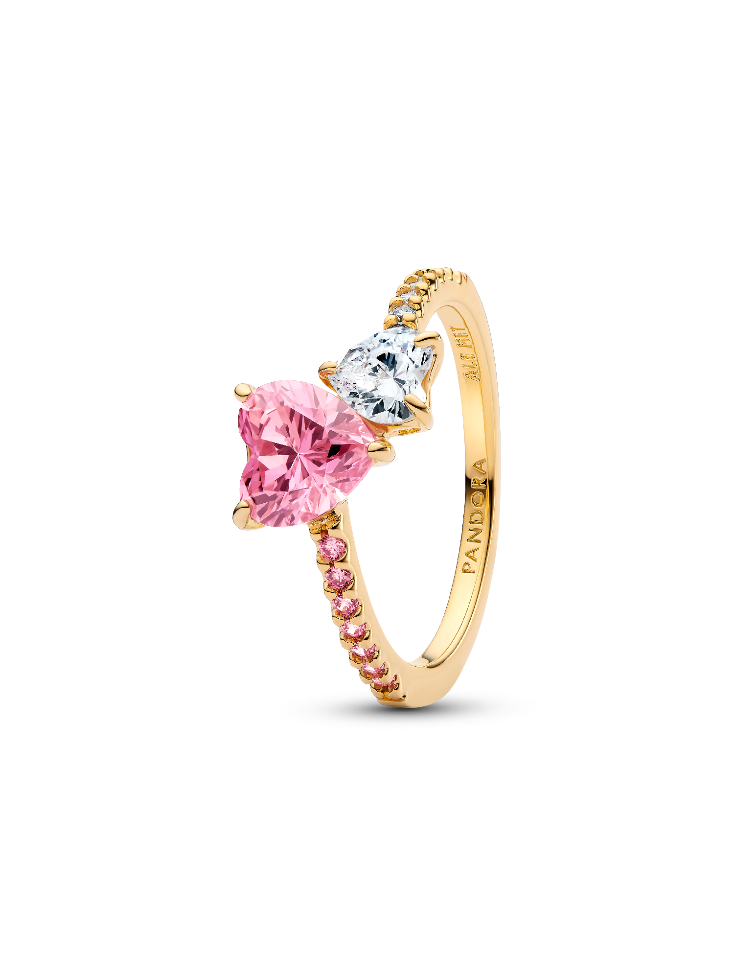 Bague Scintillante Double Cœur Rose & Incolore