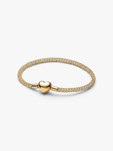 Bracelet Maille Tissée Scintillant Fermoir Cœur Doré