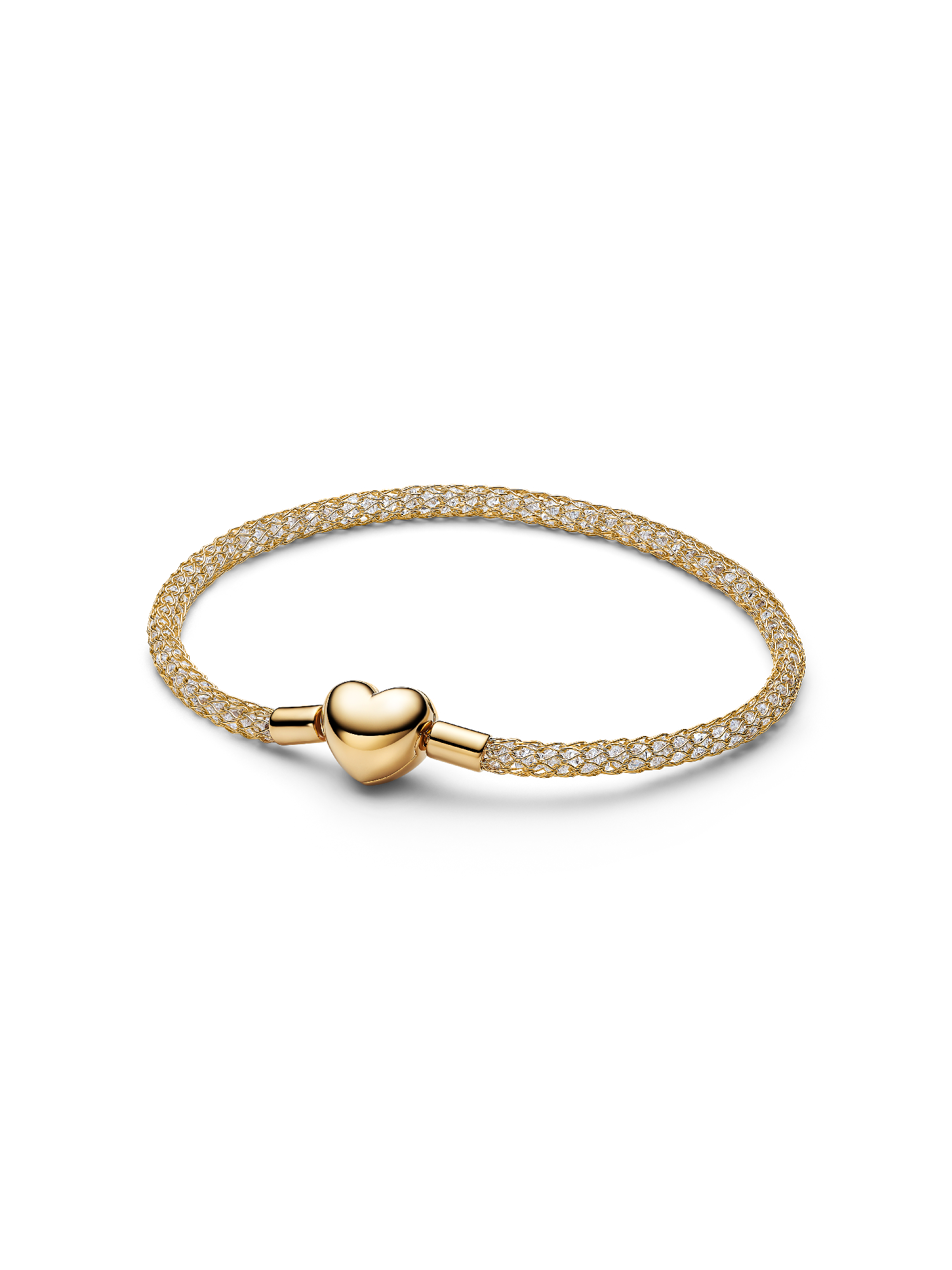 Bracelet Maille Tissée Scintillant Fermoir Cœur Doré 