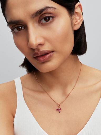 Charm Pendant Double Libellule Rose