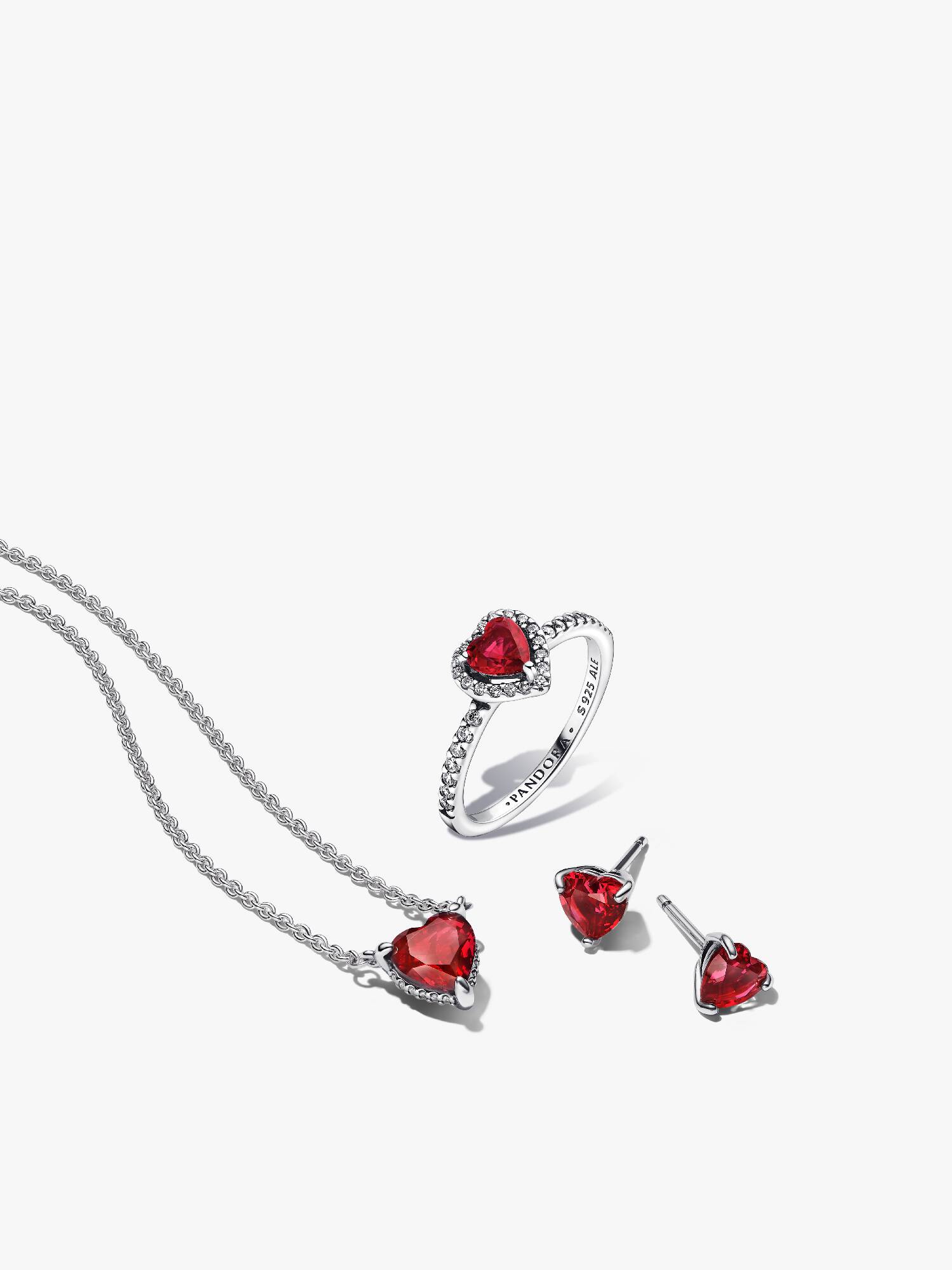 Parure Bague, Collier et Clous d’Oreilles Cœur Rouge