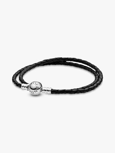 Bracelet en Cuir Noir Double Tour