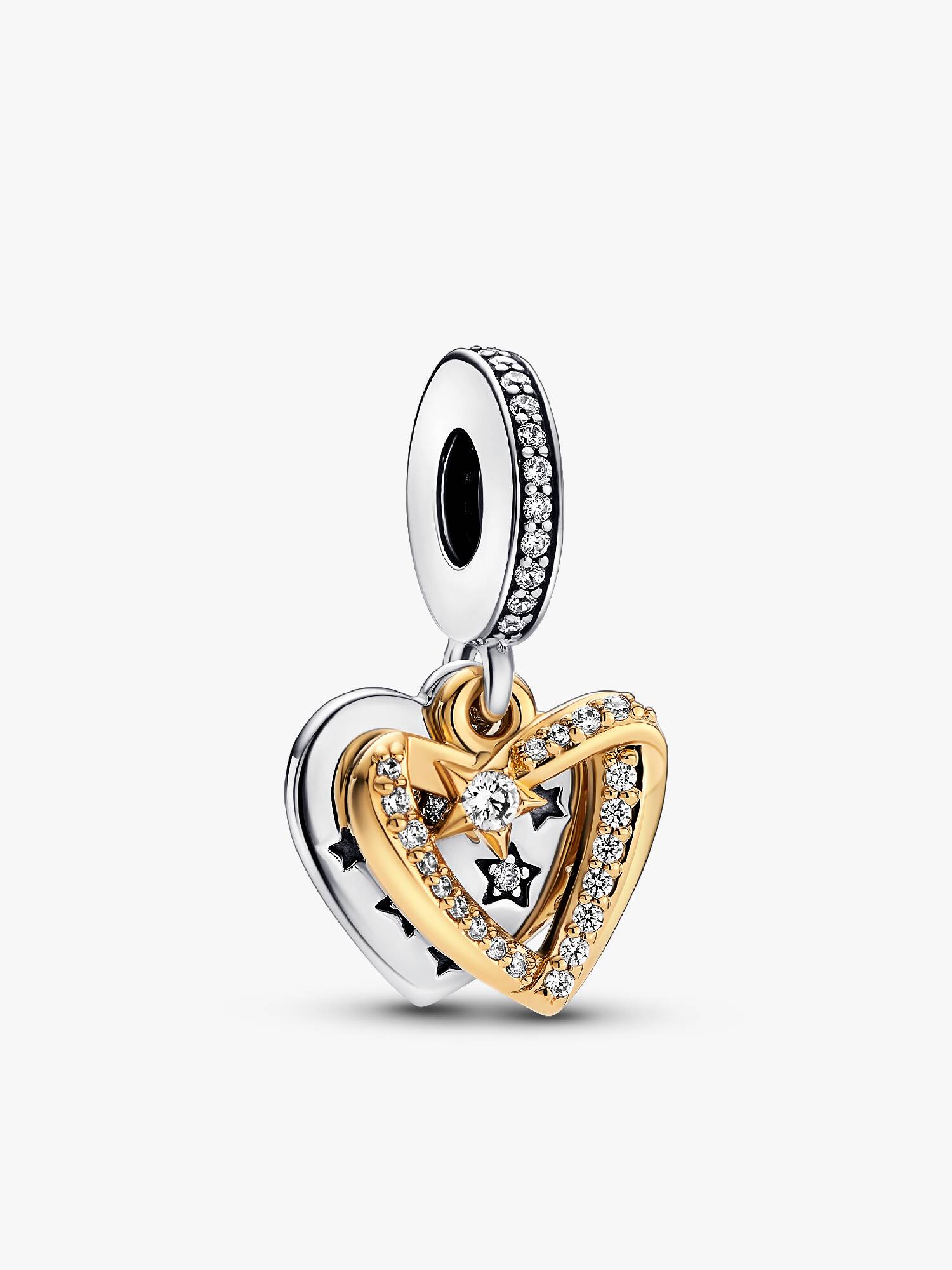 Charm Pendant Double Cœurs Étoile Filante