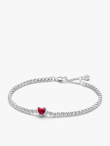Parure Choker & Bracelet Rivière Cœur Rouge Scintillant Argent Massif