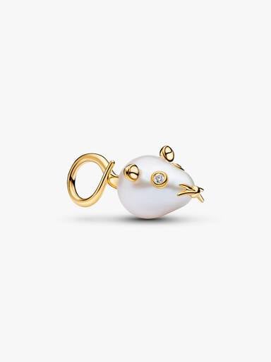Charm Pendant Souris et Perle de Culture d’Eau Douce Traitée Baroque Doré