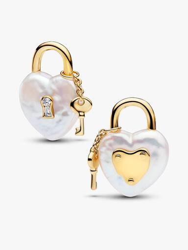 Charm Pendant Cadenas et Perle de Culture d’Eau Douce Traitée Baroque Doré