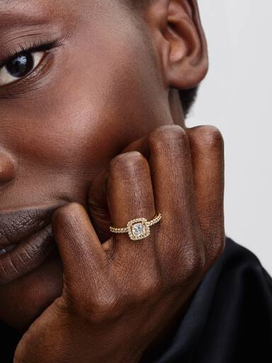 Bague Halo Incolore Carré Scintillant
