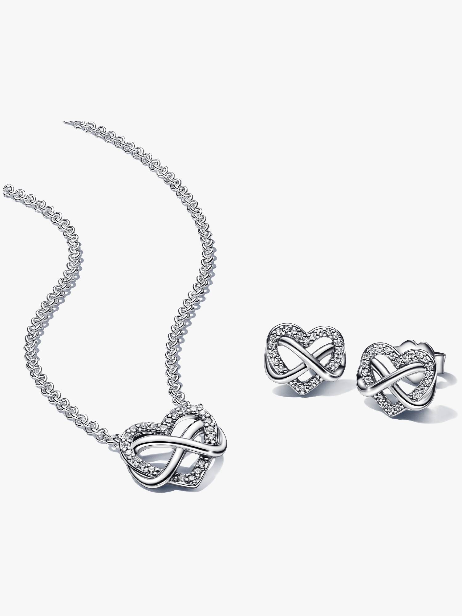 Parure Collier et Clous d'Oreilles Cœur Infini Scintillants