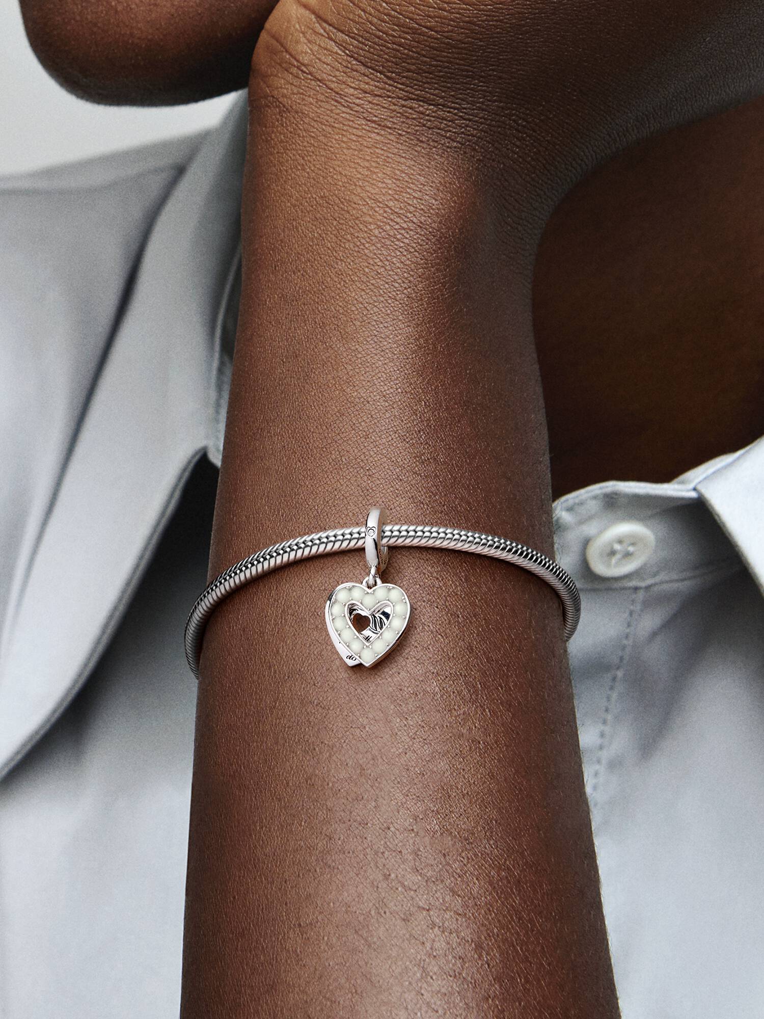 Charm Pendant Double Cœur Blanc Nacré
