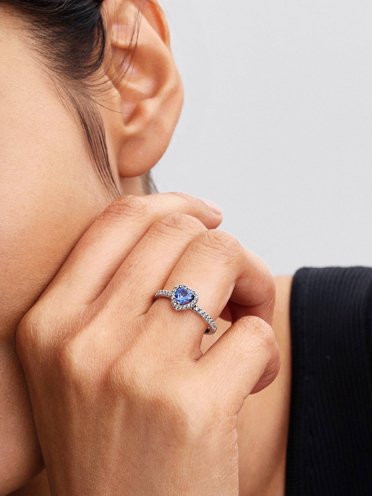 Bague Cœur Surélevé Bleuet Scintillant
