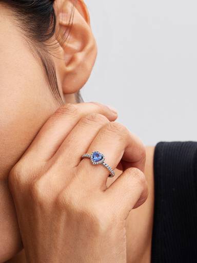 Bague Cœur Surélevé Bleuet Scintillant