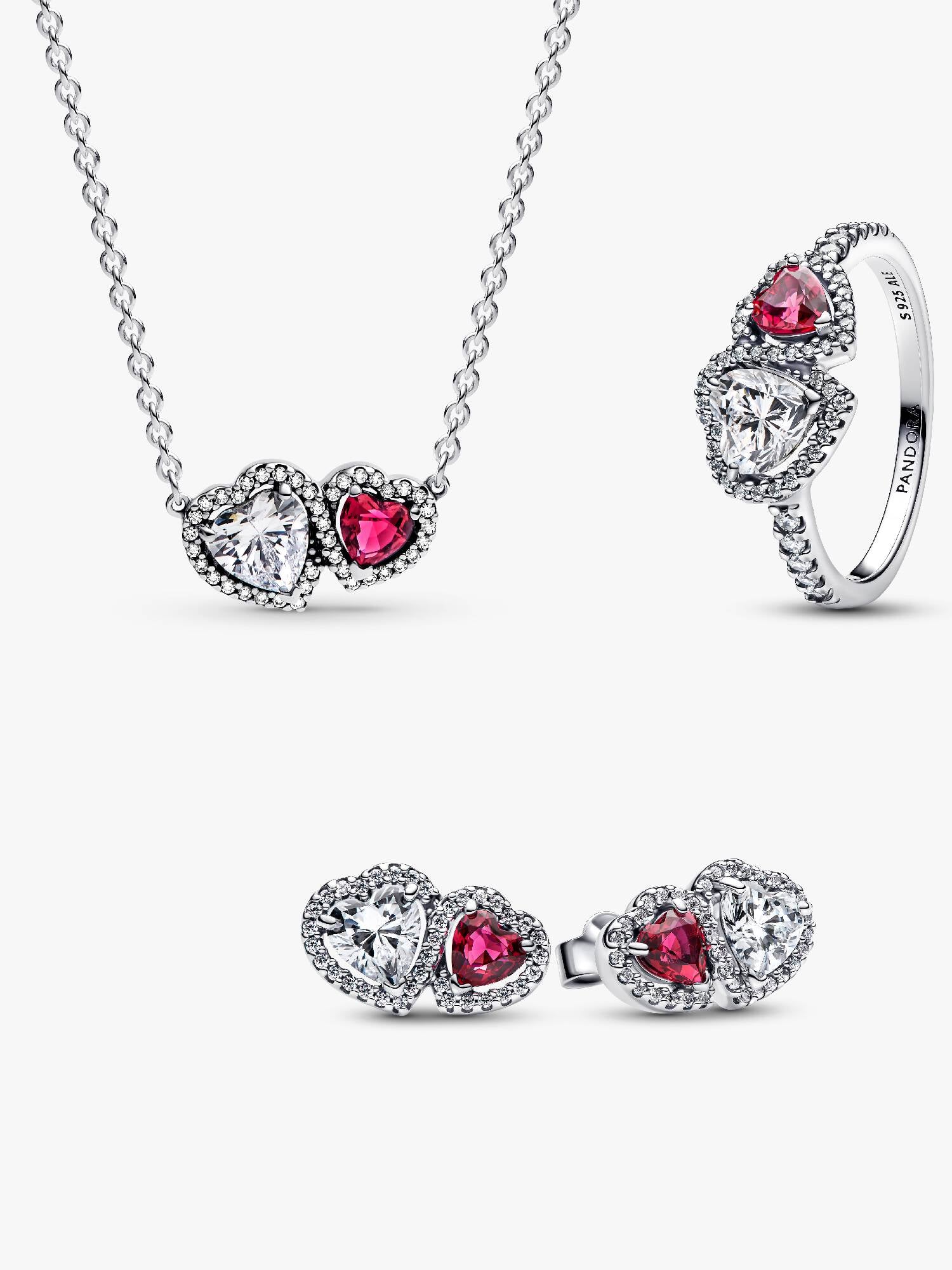 Parure Collier, Clous d'Oreilles & Bague Cœurs Halo