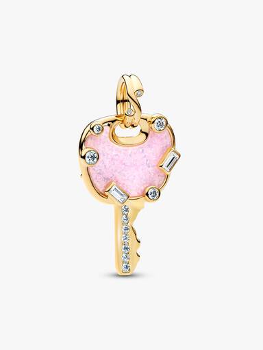 Grand Charm Pendant Clé Love Rose Opalescent Doré