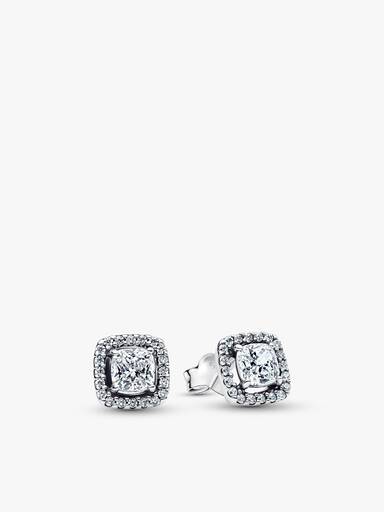 Parure Collier, Boucles d'Oreilles & Bague Halo Carré