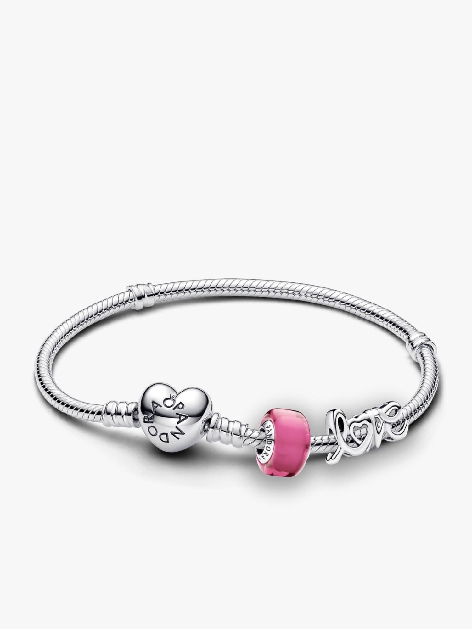 Bracelet Composé Charm Love et Mini Murano Rose