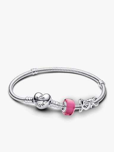 Bracelet Composé Charm Love et Mini Murano Rose