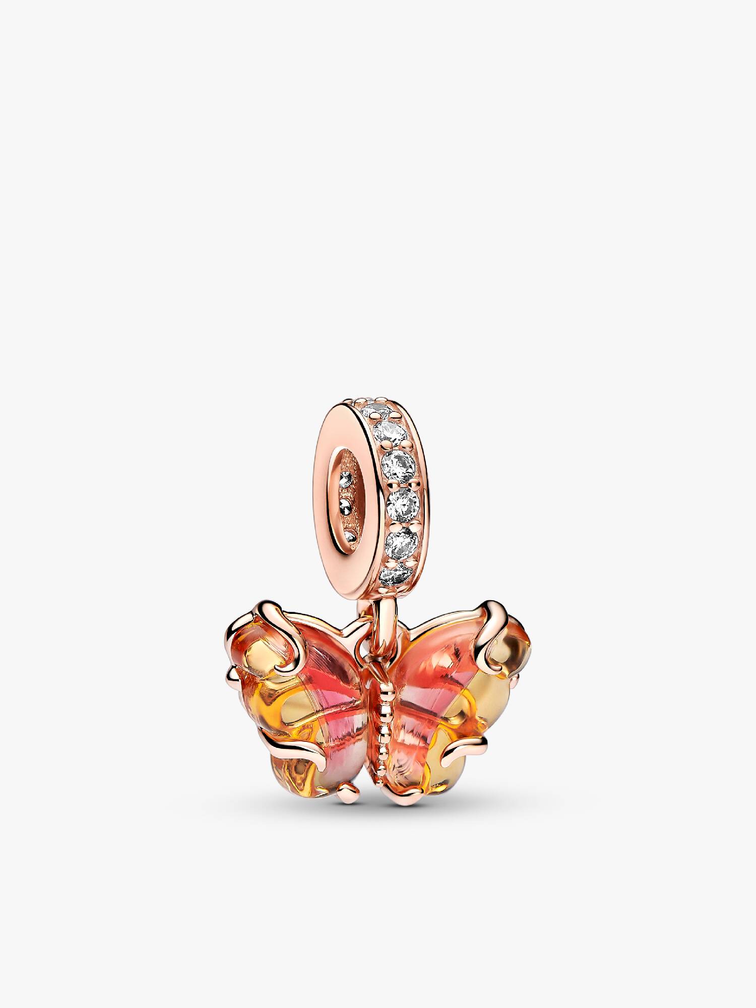 Charm Pendant Papillon en Verre de Murano Rose & Jaune