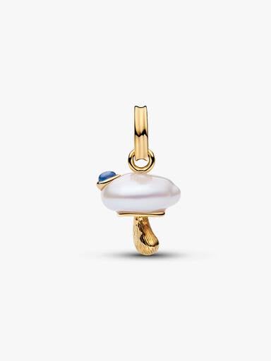 Charm Pendant Champignon et Perle de Culture d’Eau Douce Traitée Baroque Doré